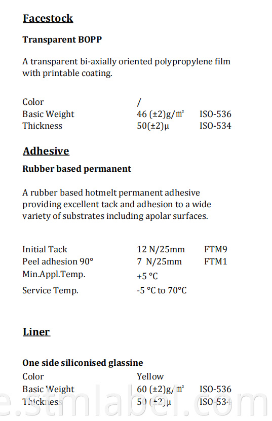 Ha18ql0127 Transparent Bopp Rubber Based Permanent Yellow Glassine